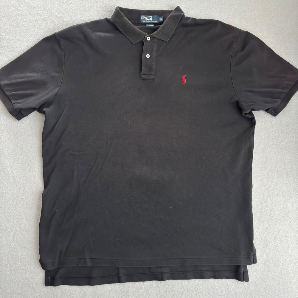 Polo Ralph Lauren Mens XL Black Short Sleeve Cotton Polo Shirt Red Pony Logo